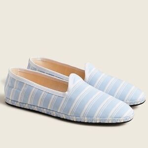 New J. Crew Printed Venetian Loafers in Blue and White Stripe